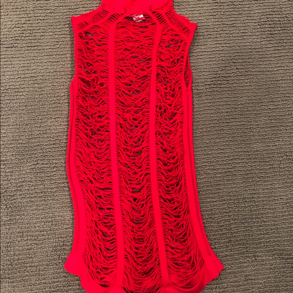 Red distressed high neck top NWT